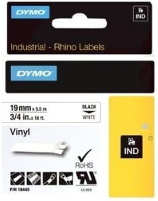 Dymo Rhino 3/4 White Vinyl Labels - Sold as 5/Pack - 18445