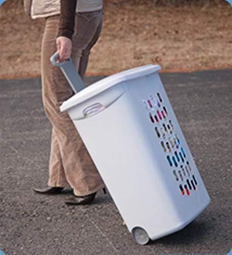 Sterilite Ultra Wheeled Laundry Hamper with Lid, Handle and Wheels for Easy Rolling of Clothes to and from The Laundry Room, Plastic, White, 1-Pack