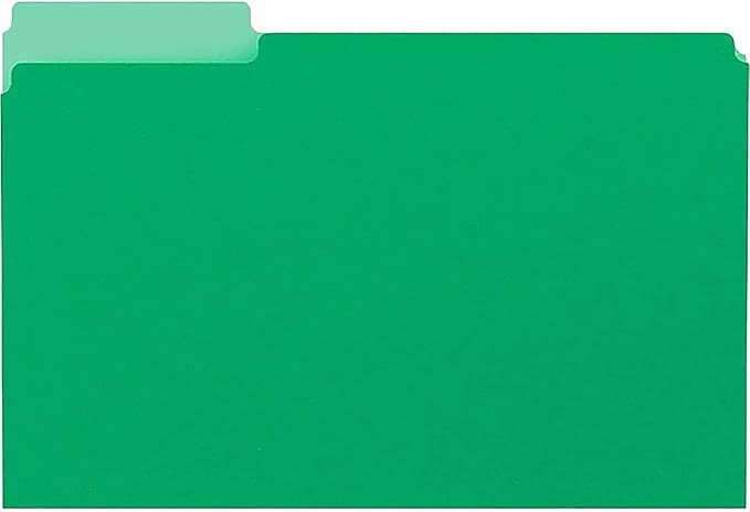 Staples File Folders, Letter Size, 1/3‑Cut Tabs, Assorted Positions, Green, Durable Paper Stock, 100/Pack