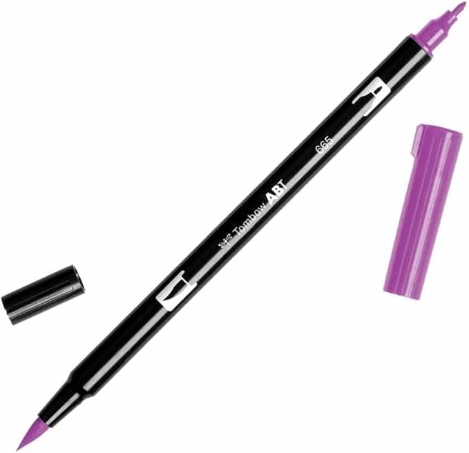 Tombow 56574 Dual Brush Pen Art Marker, 665 - Purple, 1 Pack. Blendable, Brush & Fine Tip Marker