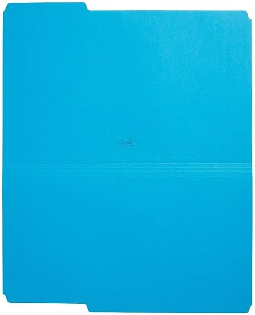 Staples Colored File Folders, Legal Size, 3‑Tab Top‑Tab Design, Blue, Durable Paper Stock, 100/Pack