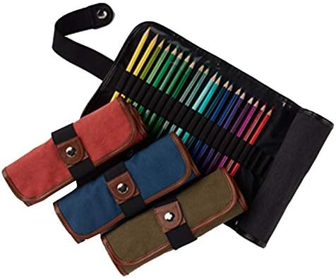Speedball Art Products 354360 Canvas Pencil Case Roll-Up, Denim W/Brown Trim, Holds up to 36 Pencils