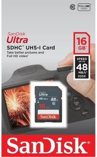 SanDisk Ultra 16GB SDHC Class 10 UHS-1 Memory Card - Speed up to 48 MB/s