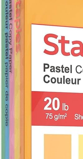 Staples Recycled Pastel Multipurpose Paper, 20 lbs., 8.5-inch x 11-inch, Assorted, 400 Sheets/Pack