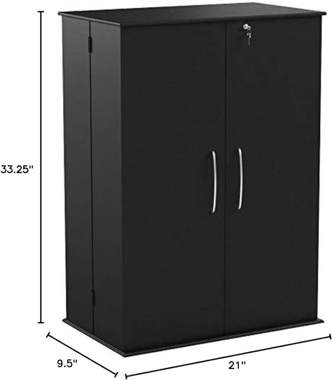 Prepac 33" H Locking Cabinet with 7 Adjustable & 4 Fixed Shelves, Black Storage Cabinet, Display and DVD Storage 14.5" D x 24" W x 33.25" H