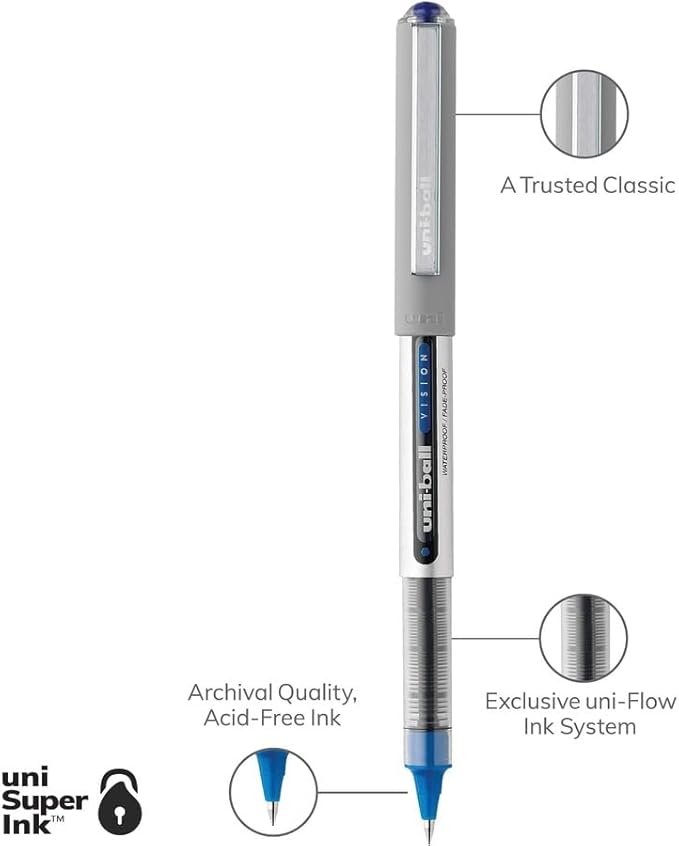 Uni-Ball uniball Vision Rollerball Pens with 0.7mm Fine Point,Blue,(Pack of 24)