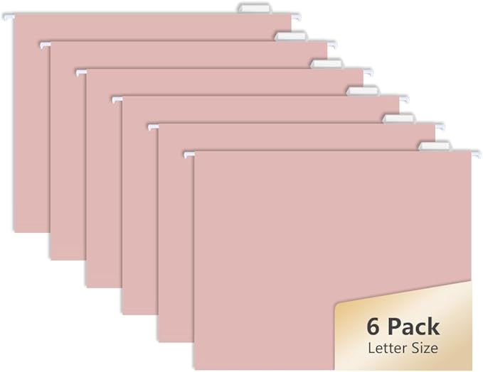 6pcs MagDurnus Pink Hanging File Folders, Letter Size with 1/5 Adjustable Cut Tabs, Drawer,Desk and Cabinet Use