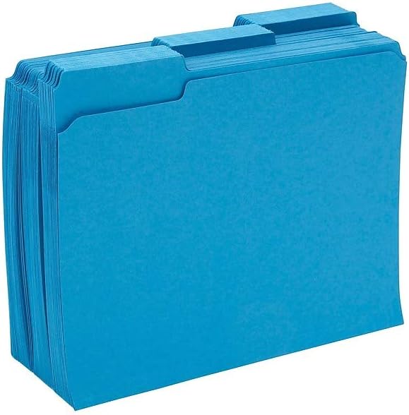 Staples Reinforced Colored File Folders, Letter Size, 3‑Tab Design, Blue, Heavy‑Duty Construction, 100/Box