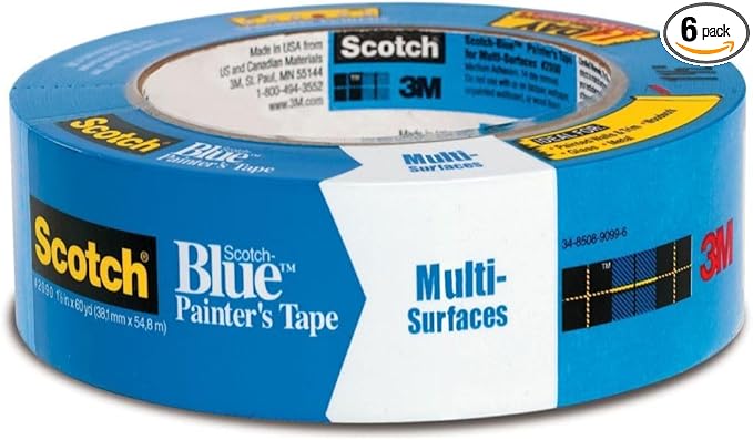 Scotch Painter's Tape 1.41 inches Original Multi-Surface Painter's Tape, x 60 yards (360 yards total), 2090, 6 Rolls, Blue, 6 Foot