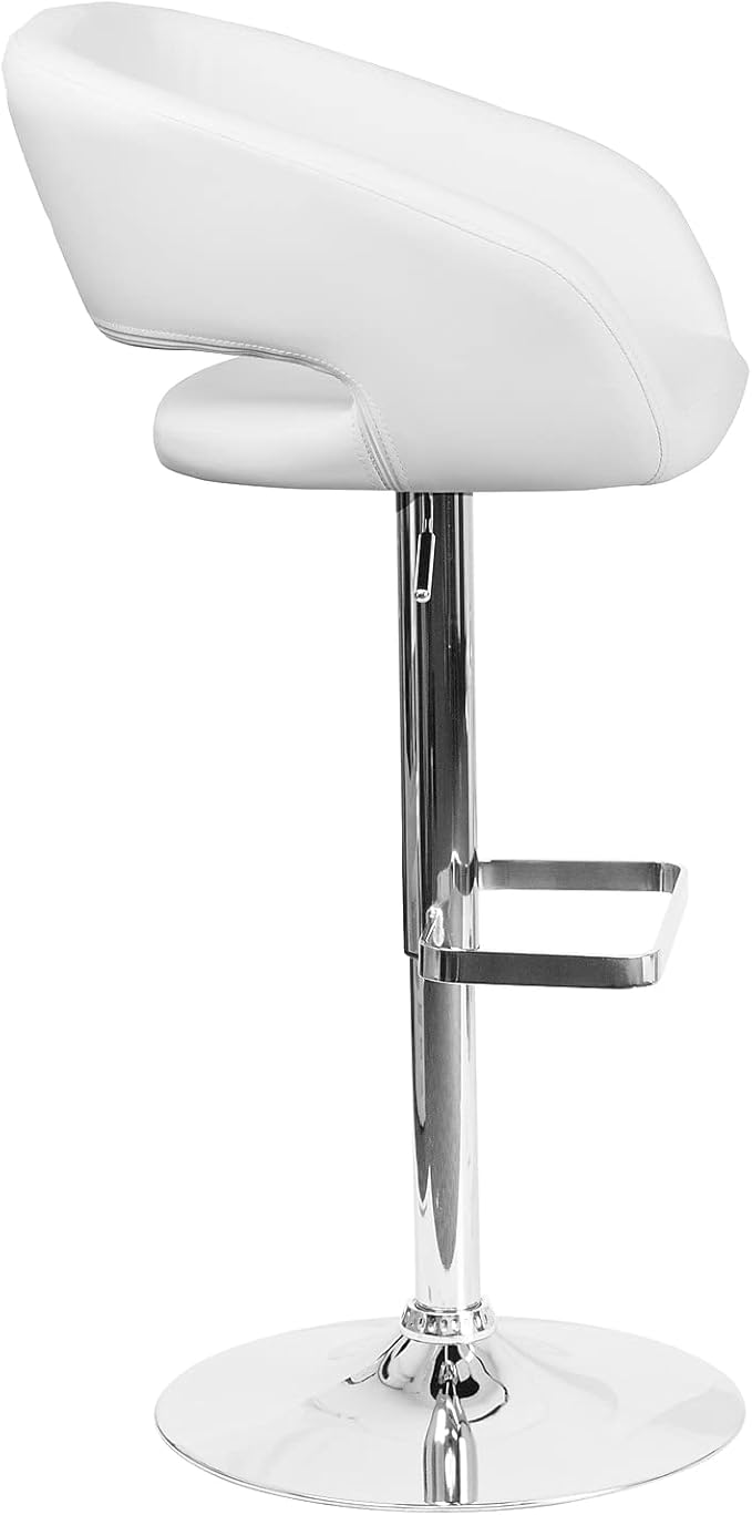 Flash Furniture Erik Contemporary Adjustable Height Barstool with Footrest and Rounded Mid-Back, Upholstered Bar or Counter Height Stool, White/Chrome