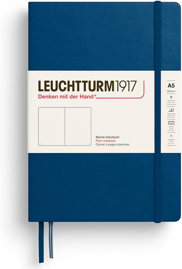LEUCHTTURM1917 373989 Notebook Medium (A5), Hardcover, 251 Numbered Pages, Indigo, Plain