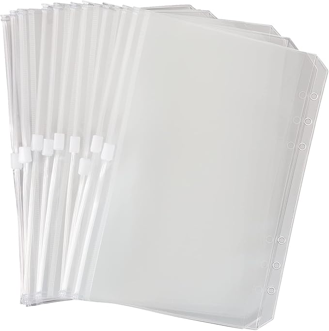 Tutata 24PCS A5 Binder Pockets, A5 Budget Envelopes with Zipper, Waterproof, 6-Ring Notebook Binder, Document Filing Bags