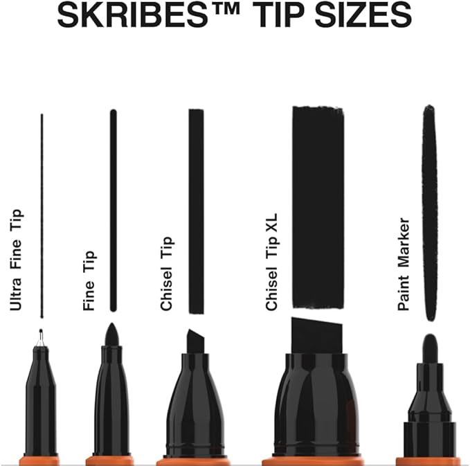 KLEIN TOOLS 80187 Skribes Measure and Mark Set with 4-Pack of Black Fine Tip Permanent Markers and 25-Foot Compact Double-Hook Tape Measure