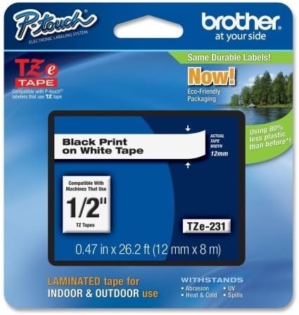 Brother P-Touch PT-2030 Label Tape (OEM) 0.47" Black Print on White