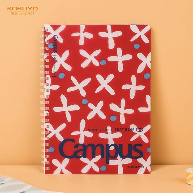 KOKUYO Spiral Lined Notebook, 4 Pack 8.3'' x 5.8'' SOU SOU Journal A5 Soft Ring Notebooks with 8mm Dot Ruled, 50 Sheets, 1 Subject Notebook for School and Note Taking