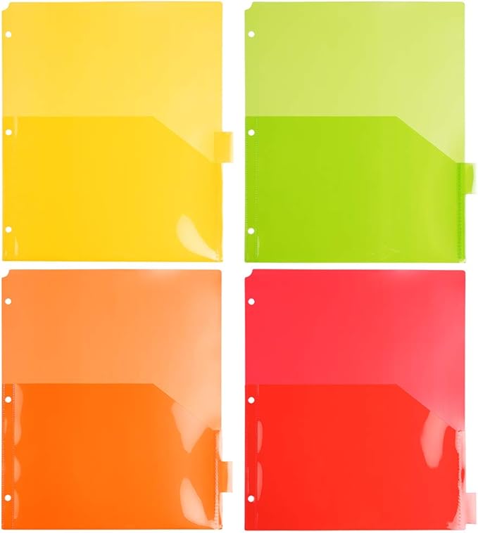 JAM PAPER Plastic Index 8-Tab Dividers w/Double Pockets - 9 3/4 x 11 1/2 - Assorted Multi-Color - 6 Packs of 8 Tabs/Set