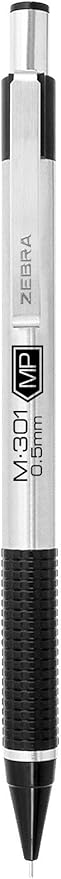 Zebra Pen M-301 Mechanical Pencil, Stainless Steel Barrel, Fine Point, 0.5mm, Black Grip, 2-Pack