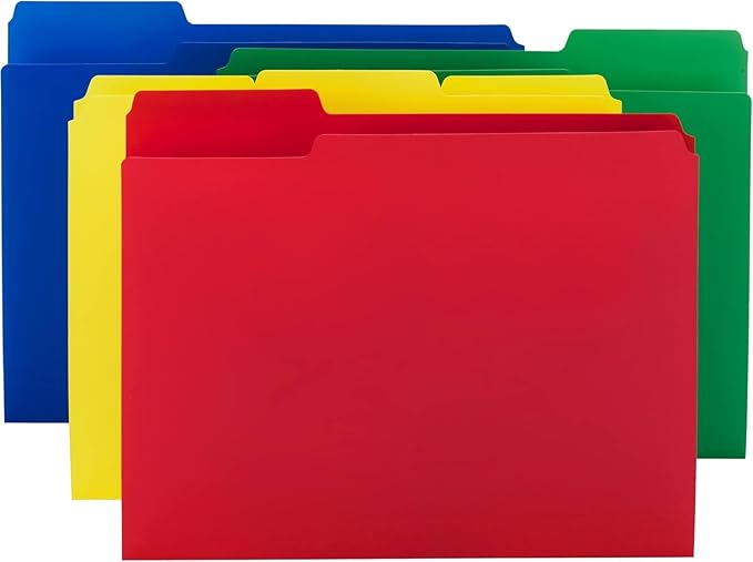 Smead File Folder, Poly Plastic, 1/3-Cut- Tab Letter Size File Folders, Assorted Primaty Colors, 48 Count (10505)