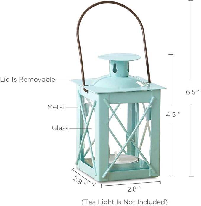 Kate Aspen Decorative Lanterns - Set of 2 - Luminous Metal Lantern Tealight Candle Holders for Wedding, Home Decor and Party - 4.5" H (6.5" H with Handle) – Blue