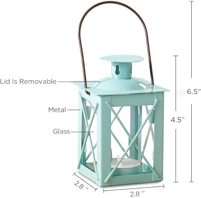 Kate Aspen Rustic Shelf Decor Luminous Vintage Tea Light Votive Candle Holders Metal Mini Decorative Lantern, Distressed Teal Blue (Pack of 2)