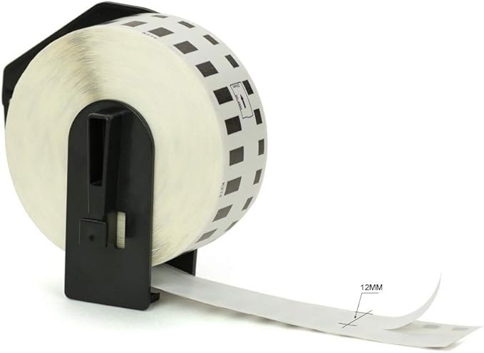 Brother Genuine DK-2214 Continuous Length Black on White Paper Tape for Brother QL Label Printers, 0.47" x 100' (12mm x 30.4M), 1 Roll per Box, DK2214