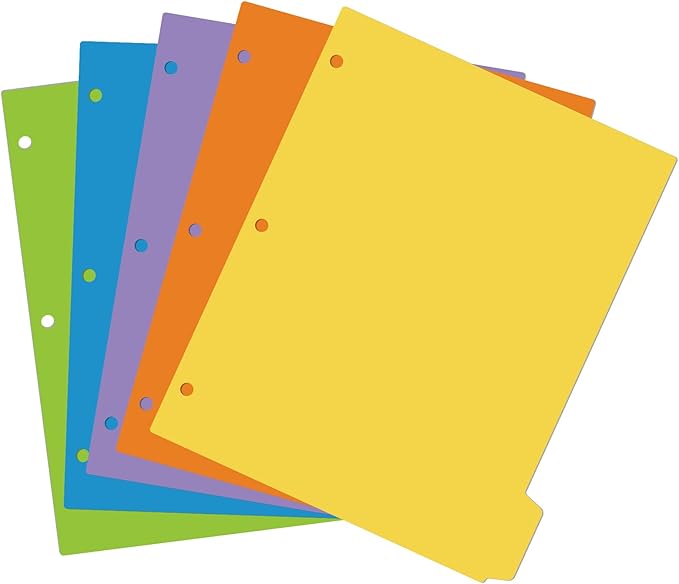 Binder Dividers with Tabs, 5 Tab Sturdy Plastic Dividers for 3 Ring Binder, Colorful Dividers for 3 Ring Binder Page Protectors, 3 Ring Binder Dividers with Tabs for School Office, 3 Set (15 Pcs)