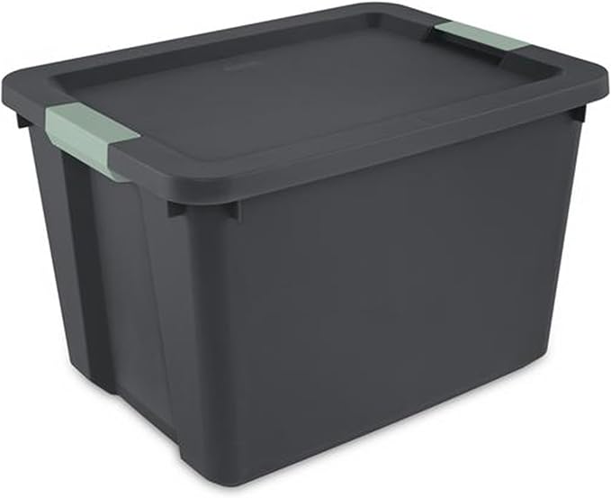 Sterilite 6 Pack 20 Gallon Latch Tote, Stackable Plastic Storage Bin Container, Gray/Green