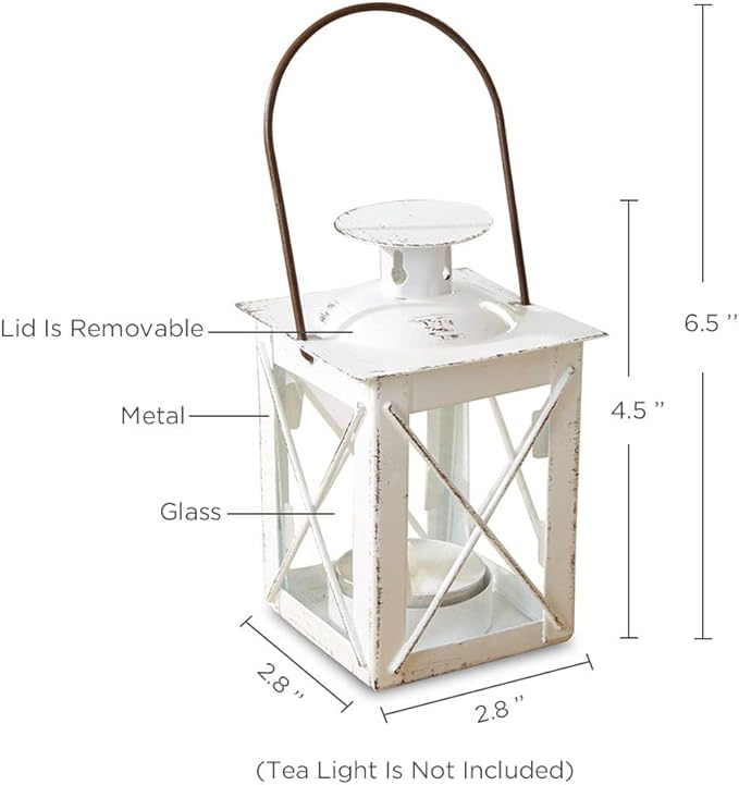 Kate Aspen Decorative Lanterns - Set of 12 - Luminous Distressed Metal Lantern Candle Holders for Wedding, Home Decor and Party - 4.5" H (6.5" H with Handle) – White