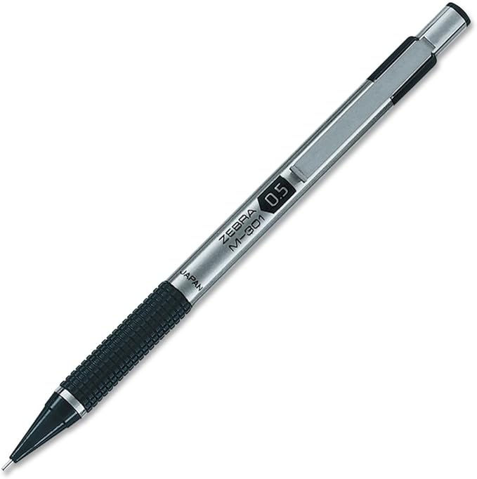 Zebra Pen M-301 Mechanical Pencil, Stainless Steel Barrel, Fine Point, 0.5mm, Black Grip, 1-Pack (54011)
