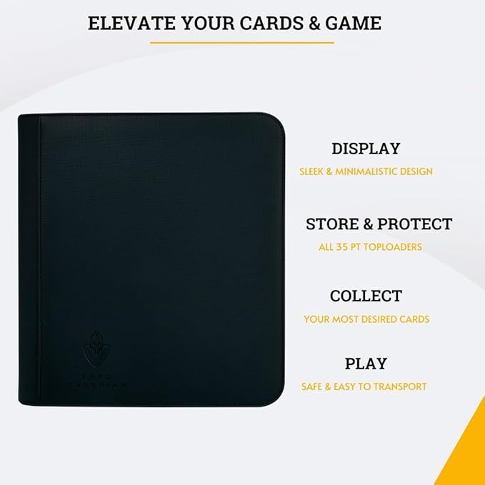 Card Guardian - Toploader binder 4 Pocket top loader binder with Zipper for 160 Cards - Side Loaded Pockets - Compatible with Sports and Trading Cards TCG (Black)