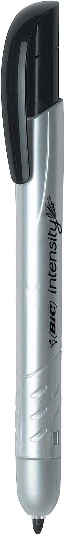 BIC Intensity Retractable Permanent Markers, Fine Bullet Tip, Black, 12-Count Pack, Permanent Markers for Teachers and Office Supplies