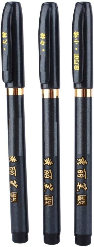 Maxmartt 3 Pcs Ink Pen Artist 3 Size Calligraphy Pen for Writing Drawing Chinese Japanese Calligraphy Shodo Brush Ink Pen Fineliner Pens Calligraphy Set for Beginners