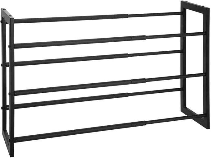 mDesign Metal 3 Tier Adjustable/Expandable Shoe and Boot Storage Organizer Rack - Space-Saving, Angled Vertical Storage - Closet, Entryway, Mudroom, Bedroom, Garage - Black