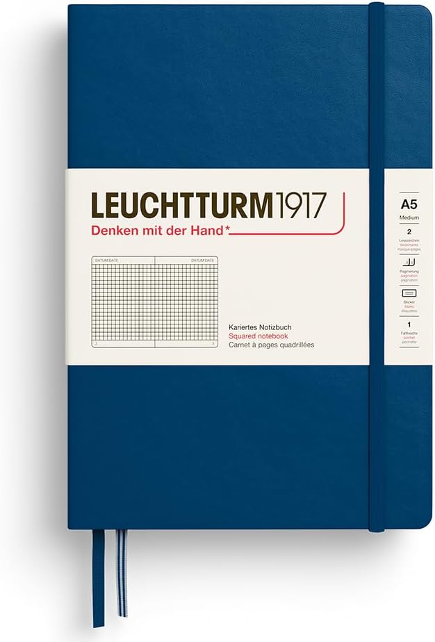 LEUCHTTURM1917 373992 Notebook Medium (A5), Hardcover, 251 Numbered Pages, Indigo, Squared