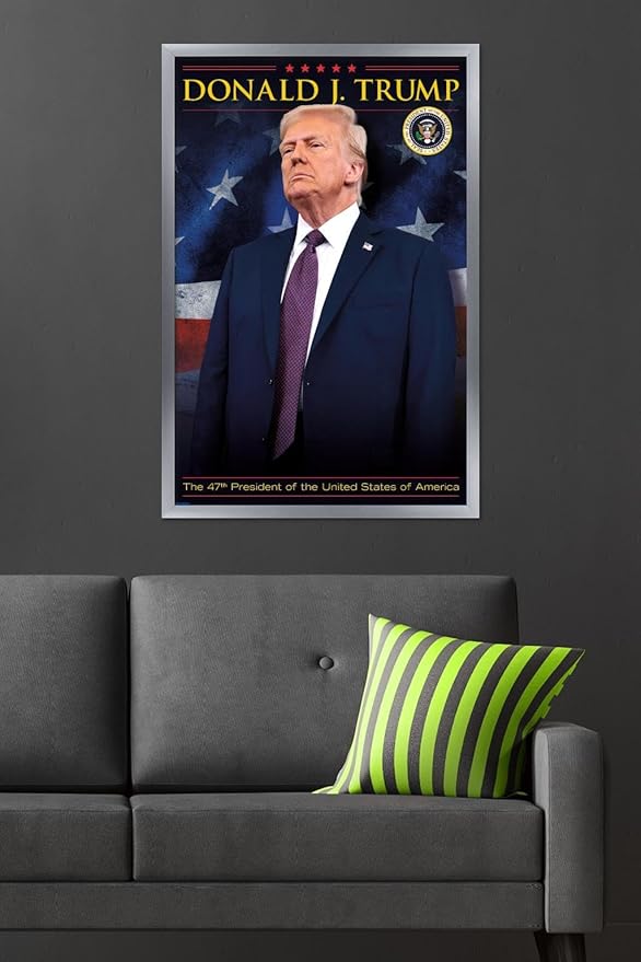 President Donald Trump - 47th President Wall Poster, 34L" x 22.4W", Silver Framed Version