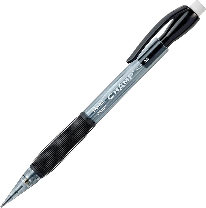 Pentel CHAMP Mechanical Pencil, (0.9mm), Tinted Black Barrel, Box of 12 (AL19A)