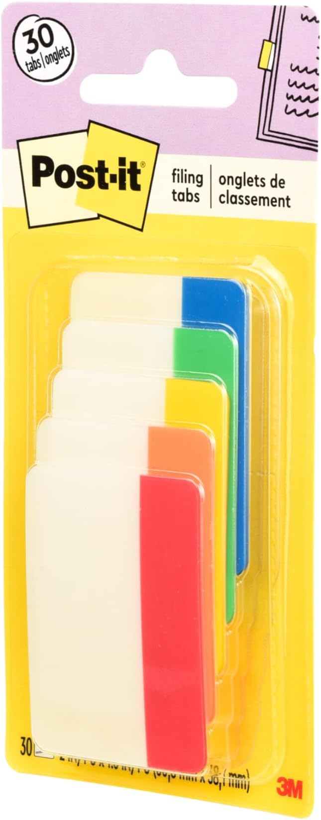 Post-it Tabs, 2 in, Solid, Assorted Colors, 6 Tabs/Color, 5 Colors, 30 Tabs/Pack (686-ROYGB)