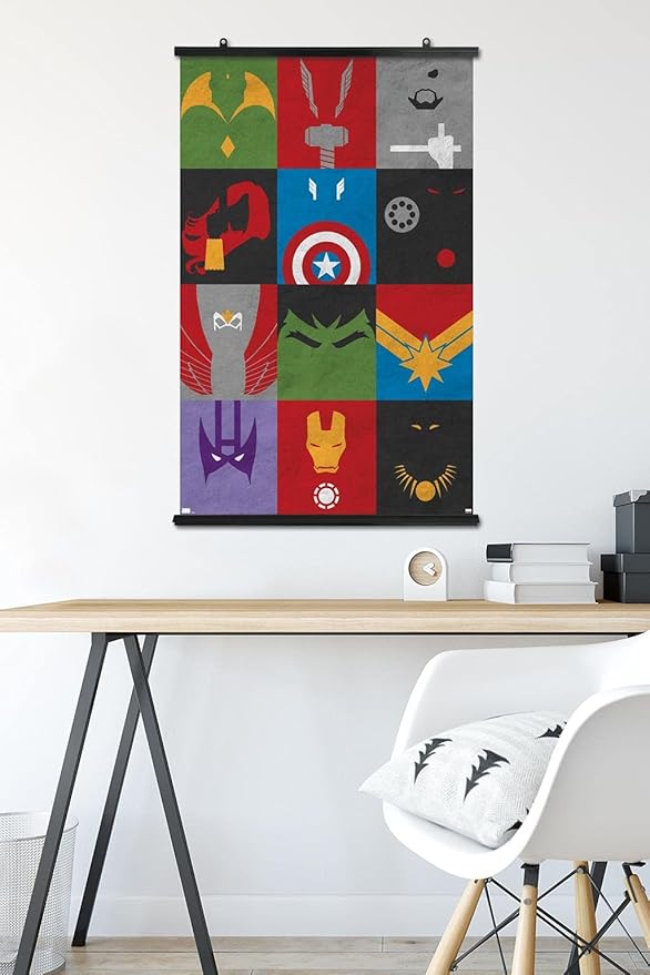 Trends International Marvel Comics - Avengers - Minimalist Grid Wall Poster, 22.375" x 34", Premium Poster & Clip Bundle
