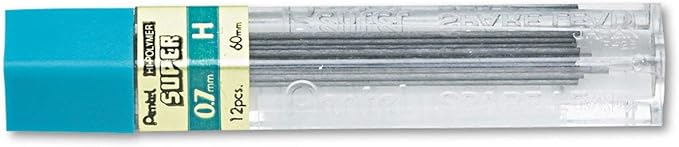 Pentel 50H Super Hi-Polymer Lead Refills, 0.7mm, H, Black, 12/Pack