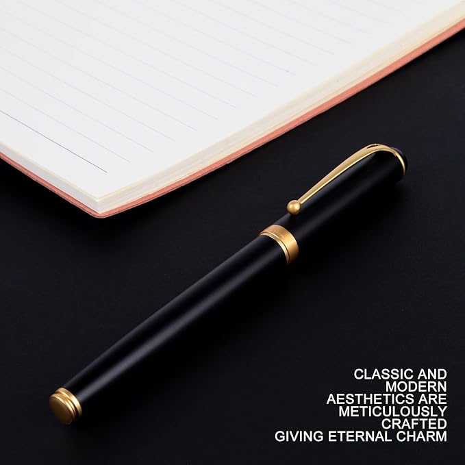 Fountain Pen-Smooth Writing Metal Water Pen with Gift Case Fine Nib Consistent Ink Flow Luxury Pen for Nice Pens Includes a Calligraphy Nib 8 Ink Cartridges and a Converter (Gold)