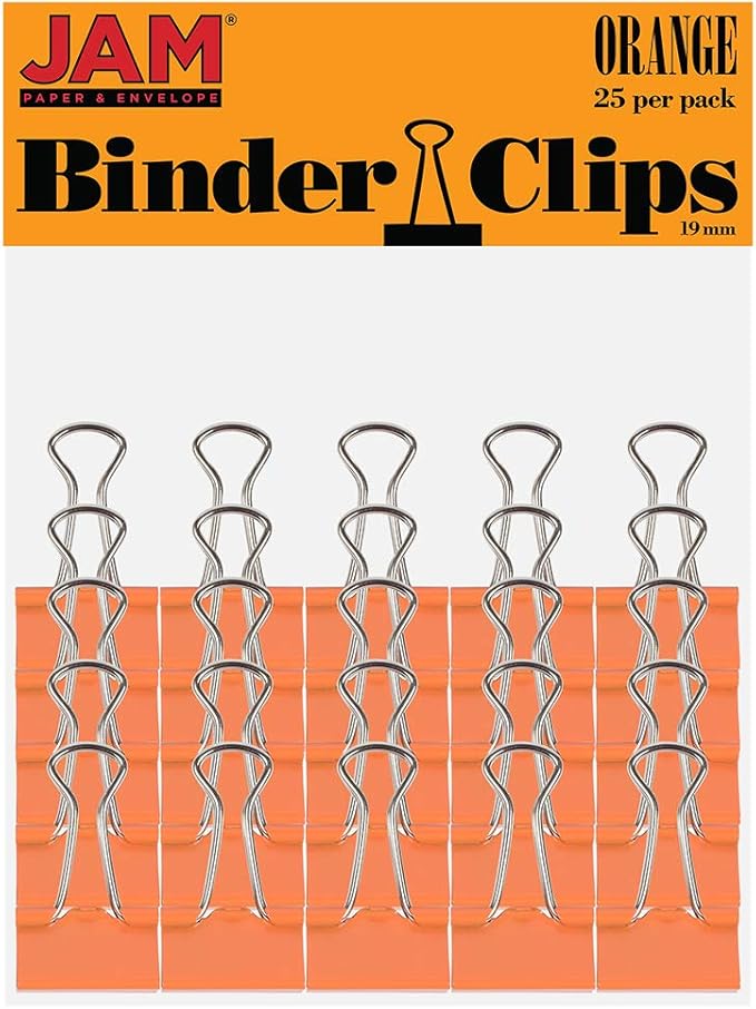 JAM PAPER Colorful Binder Clips - Small - 3/4 Inch (19 mm) - Orange Binderclips - 25/Pack