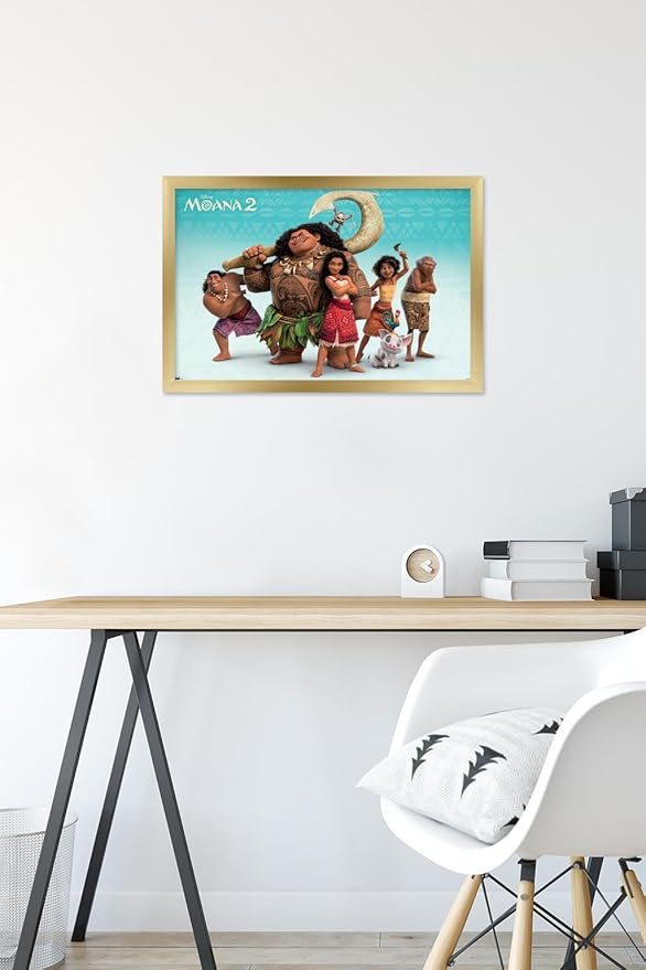 Disney Moana 2 - Group Wall Poster, 22.4L" x 14.7W", Gold Framed Version