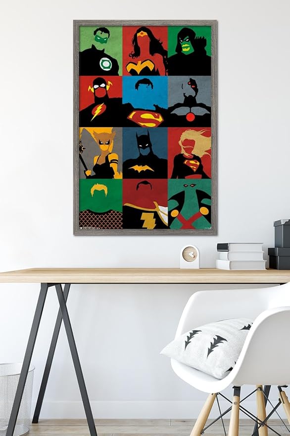 Trends International DC Comics - Justice League - Minimalist Wall Poster, 22.375" x 34", Barnwood Framed Version