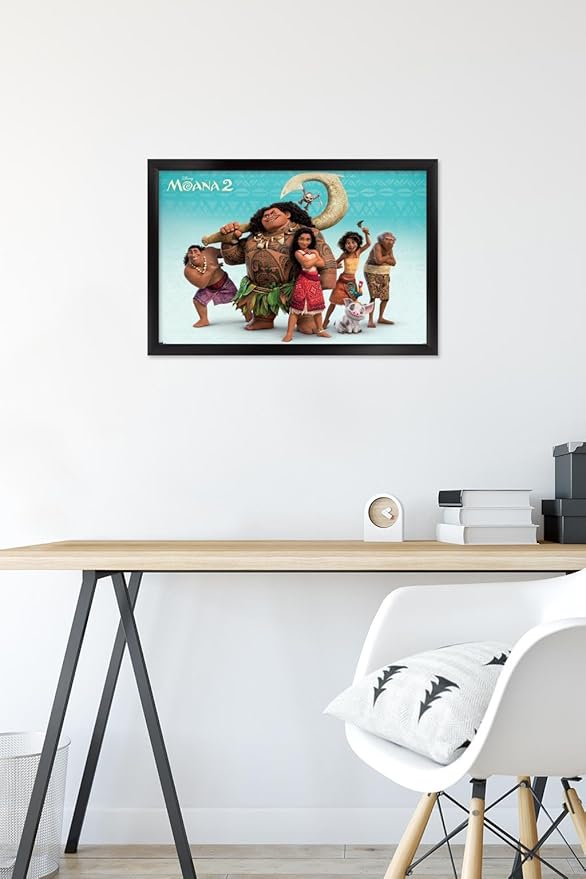 Disney Moana 2 - Group Wall Poster, 22.4L" x 14.7W", Black Framed Version