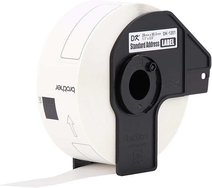 Brother Genuine DK-1201 Die-Cut Standard Address Labels – Long Lasting Reliability, Die-Cut Standard Address Paper Labels, 1.14” x 3.5” Individual Label Size, 400 Labels per Roll, (1) Roll per Box
