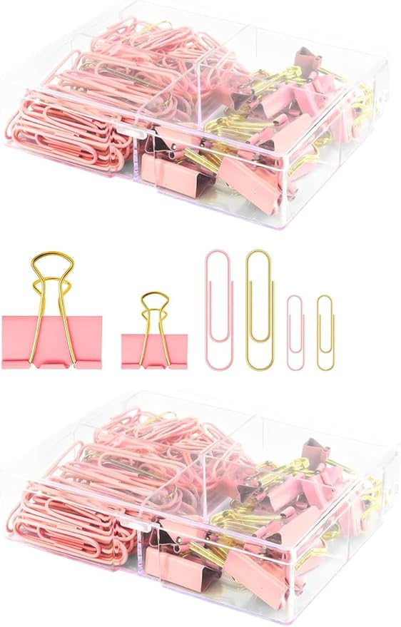 Cute Paper Clips Binder Clips Combo Set, Assorted Size Paper Clips for Office, Cute Office Supplies Set,