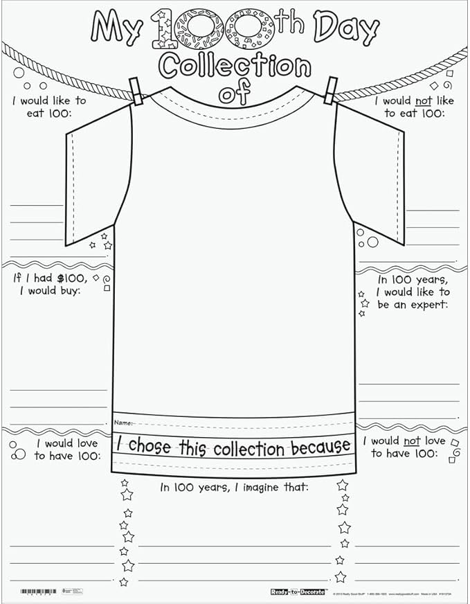 Really Good Stuff 100th Day of School Decorate Posters- 24 Pack- My 100th Day Collection Tee Posters- 100th Day Activities for The Classroom