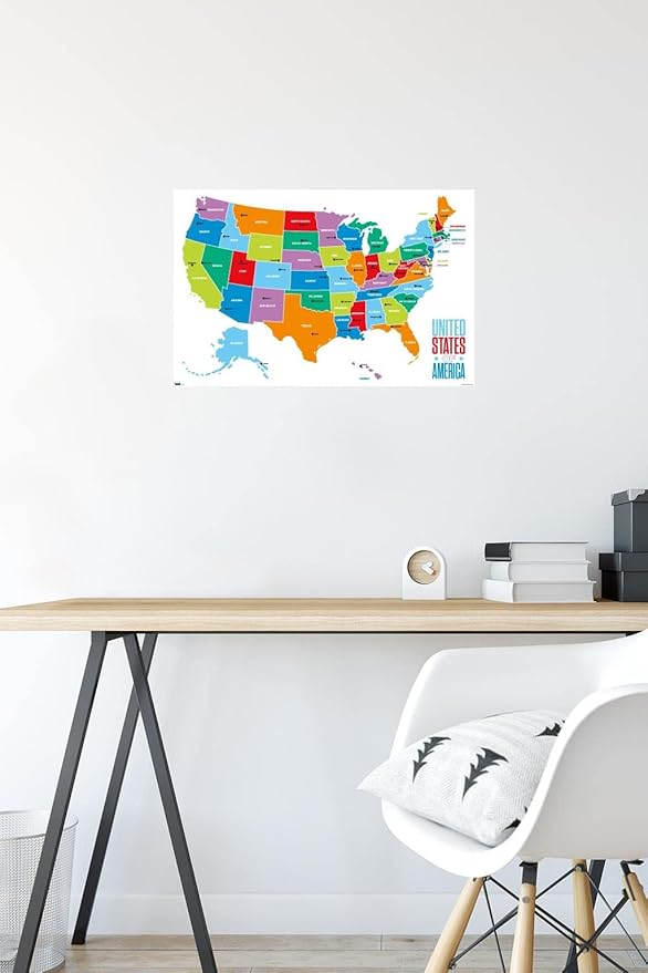 Trends International Map - United States Of America 2022 Wall Poster, 14.725" x 22.375", Premium Poster & Mount Bundle
