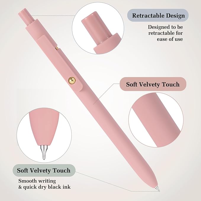 FIOVER Gel Pens - 6Pcs 0.7mm Fine Point Smooth Writing Pens, Black Gel Ink Journaling Supplies for Note Taking, Cute Aesthetic Office School Supplies Gifts for Women(6 Pcs Gold Morandi)