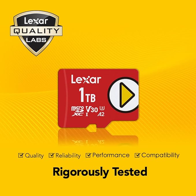 Lexar 1TB (2-Pack) Play Micro SD Card w/SD Adapter, UHS-I, C10, U3, V30, A2, Full HD, Up to 160/100 MB/s, Expanded Storage for Nintendo-Switch 1, Gaming, Smartphones, Tablets (LMSPLAY001T-B2ANU)